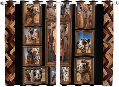 2 Panel Kitchen Cafe Curtains, Desert Camels Sunlight Filtering Nature Air Through, Home Decor Window Covering Tier Curtains for Living Room 104W x 72L inch Brown Wildlife Farmhouse Animals Rustic