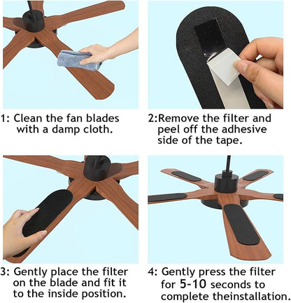 15pcs Ceiling Fan Filters for Blades Easy-Stick Strong Fixity Activated Coconut Carbon Fan Filter for Ceiling Fan, Universal Fan Blade Air Fresh Purifier Cat Litter Box Filter, Black