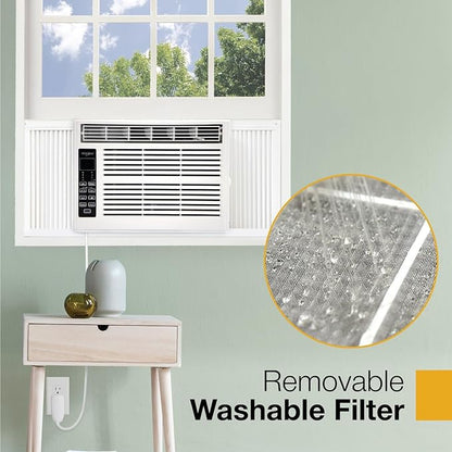 Whirlpool 8,000 BTU Window Air Conditioner with Dehumidifier, 115V, Window AC for Rooms up to 350 Sq. Ft., Living Room, Bedroom, or Apartment, with 3 Speeds, Remote Control, and 24H Timer, White