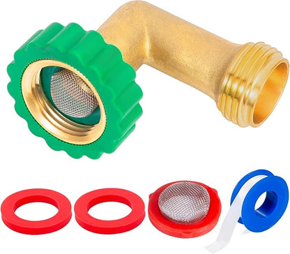 Lead-Free Brass 90°Hose Elbow Fitting,90 Degree Hose Saver Green Quick Swivel Connect Adapter,Thread Size 3/4" Connectors,Hose Protector with Water Filter 1 Pc