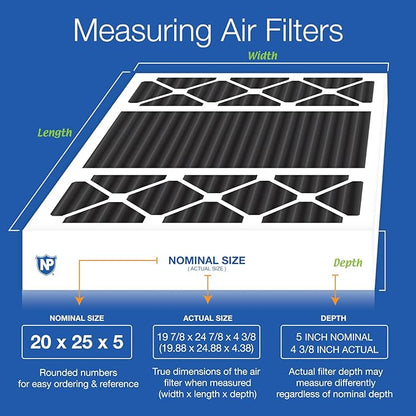 Nordic Pure 20x25x5 (Actual Size: 19 7/8 x 24 7/8 x 4 3/8) Honeywell/Lennox Replacement Odor Reduction Merv 8 Filter 4 PK