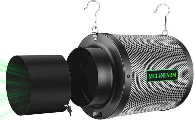MELONFARM 6" Air Carbon Filter Smelliness Control with Australia Virgin Charcoal, Odor Removal Carbon Filter for Grow Tent, Inline Fan, Hydroponics, Pre-Filter Included, Insulated Flange 6" x 11.8"