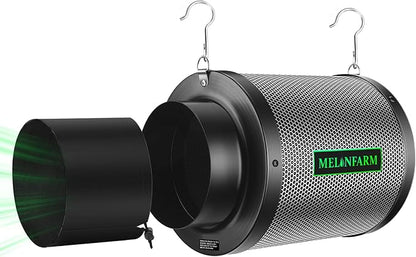 MELONFARM 6" Air Carbon Filter Smelliness Control with Australia Virgin Charcoal, Odor Removal Carbon Filter for Grow Tent, Inline Fan, Hydroponics, Pre-Filter Included, Insulated Flange 6" x 11.8"