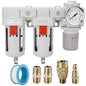 NANPU 3/8" NPT Air Drying System - Double Air Filters, Air Pressure Regulator Combo - Semi-Auto Drain, Poly Bowl