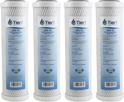 Tier1 5 Micron 10 Inch x 2.5 Inch | 4-Pack Whole House Carbon Block Water Filter Replacement Cartridge | Compatible with Pentek EP-10, 42-34373, 155531-43, CB-25-1005, MAXETW-975, Home Water Filter