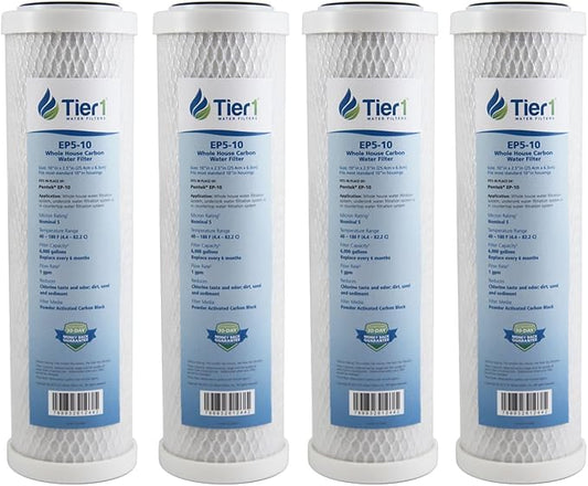 Tier1 5 Micron 10 Inch x 2.5 Inch | 4-Pack Whole House Carbon Block Water Filter Replacement Cartridge | Compatible with Pentek EP-10, 42-34373, 155531-43, CB-25-1005, MAXETW-975, Home Water Filter
