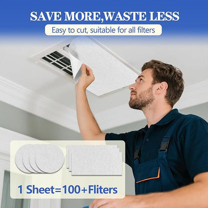 MERV 8 Air Filter Material -23 Ft² Cut to Fit Air Filter Media for Home HVAC, Furnace, AC & Purifier -Filters Dust and Pet Dander as Small as 3.0 Microns-Easy DIY with Hook Tape