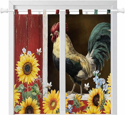 Chicken Sunflowers Bathroom Curtains 63 Inch Length, Window Curtains Tab Top, Farmhouse Animals Red Barn Bees Light Filtering Window Treatments Drapes 52"x63" 2 Panel