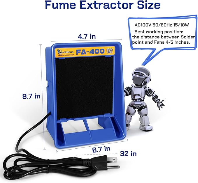 Antidious Fume Extractor Anti-ESD Solder Smoke Absorber Portable Filter for Soldering DIY Fan Extraction Equipment with Spare Activated Carbon for Brazing Welding Soldering, Fume Prevention Remover