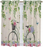 Farmhouse Spring Kitchen Curtains, Retro Bicycles Flowers Vines Butterfly Light Filtering Window Curtain Panels, 2Pcs Rod Pocket Window Treatments Set for Living Room Bathroom Bedroom 42x63 Inches