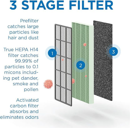 Medify Air MA-112 Genuine Replacement Filter | for Allergens, Wildfire Smoke, Dust, Odors, Pollen, Pet Dander | 3 in 1 with Pre-filter, H13 HEPA, and Activated Carbon | Removal to 0.1 Microns | 1-Pack