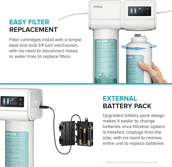 KRAUS Purita 2-Stage Under Sink Water Filtration System with Digital Display Monitor, FS-1001