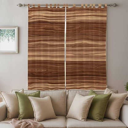 Brown Western Living Room Curtains 96 Inch Length, Window Curtains Tab Top, Vintage Farmhouse Wood Barn Door Light Filtering Window Treatments Drapes 52"x96" 2 Panel