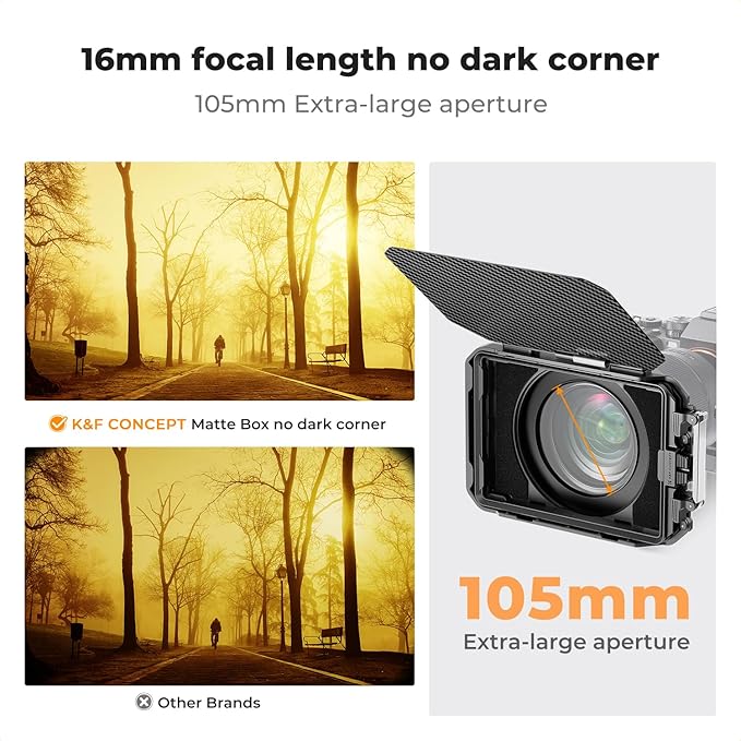 K&F CONCEPT Mini Matte Box +Black Mist 1/4 Filter Kit, DSLR Camera Matte Box with Carbon Fiber Top Flag Square Filters Trays with 67/72/77/82/95mm Adapter Rings, for 4x5.65 Square UV ND Filter