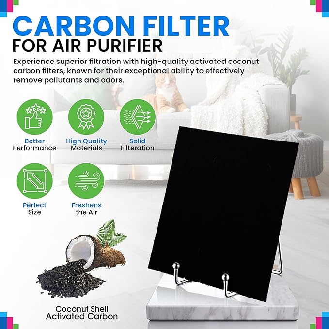 Bagean Carbon Pre Filter MD1-0023 - Compatible with Vornado Air Purifier Filter Replacement - Fits AC350 AC300 AC500 & AC550 Models - Activated Carbon Filters Remove Odors and Freshen the Air (4-Pk)
