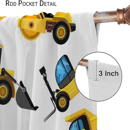 Kids Construction Equipment Window Curtains, Excavator Tractor Tow Truck Rod Pocket Decorative Windows Curtain for Children Teens Boys Girls Room Decor 42x63in (30% Blackout)