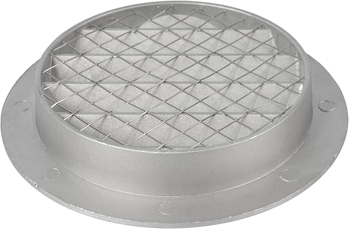 4" Gray Vent Cover - Aluminum - Industrial Round Air Vent Louver - Metal Soffit Vent with Screen - Mesh - Round Vent Grille for House Or Garage Wall- (4" Inch, Gray)