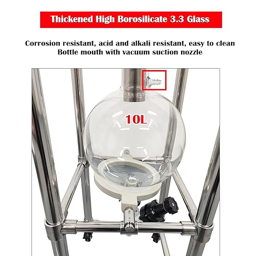 Glass Vacuum Filter Lab Vacuum Filtration Extraction Apparatus with 10L Brinell Funnel/10L Glass Flask Negative Pressure Stainless Steel Vacuum Filter Kit for Liquid Extraction