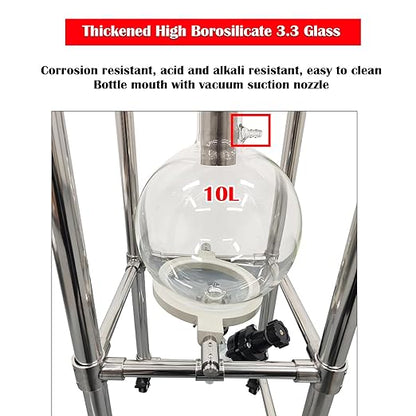 Glass Vacuum Filter Lab Vacuum Filtration Extraction Apparatus with 10L Brinell Funnel/10L Glass Flask Negative Pressure Stainless Steel Vacuum Filter Kit for Liquid Extraction