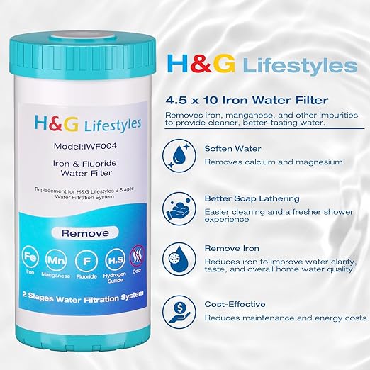H&G Lifestyles 10" x 4.5 Iron Water Filter for Well Water,Whole House Water Filter Replacement Cartridge, Soften Water,Compatible with 84637, WPX5BB97P, PC10, 355214-45, 355215-45, WP10BB97P, WP5BB97P