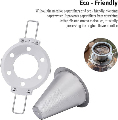 iBasingo Titanium Coffee Filter Pour Over Coffee Dripper with Foldable Holder Metal Cone Filter Paperless Reusable Portable for Home, Work, Outdoor Travel, Camping Ti6004P