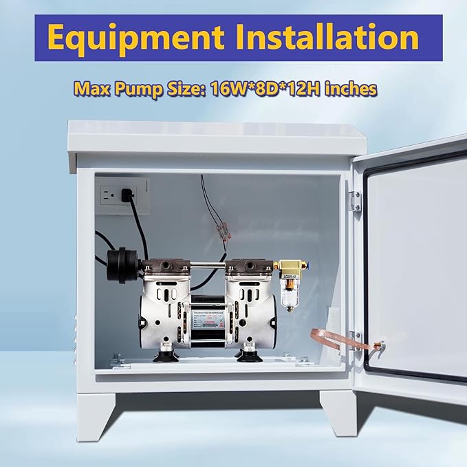 Pond Aerator Weatherproof Outdoor Cabinet, Air Pump 20”W×14.6”D×18”H with Cooling Fan,pre-wired outlet