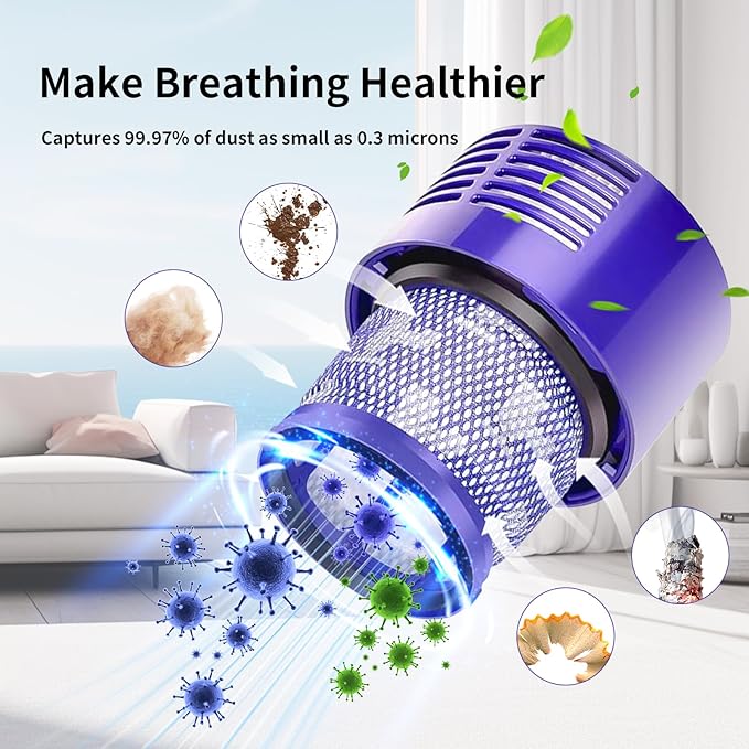 V10 Filter Replacement for Dyson V10 Cyclone Series, V10 Absolute, V10 Animal, V10 Total Clean, Replace Part No. 969082-01,4 Pack Filters and 1 Clean Brush
