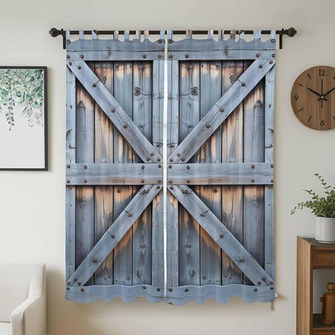 Farmhouse Wood Grain Living Room Curtains 84 Inch Length, Window Curtains Tab Top, Vintage Country Barn Gate Textured Light Filtering Window Treatments Drapes 52"x84" 2 Panel