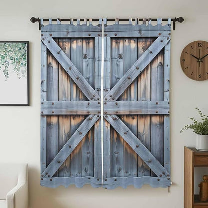 Farmhouse Wood Grain Living Room Curtains 84 Inch Length, Window Curtains Tab Top, Vintage Country Barn Gate Textured Light Filtering Window Treatments Drapes 52"x84" 2 Panel