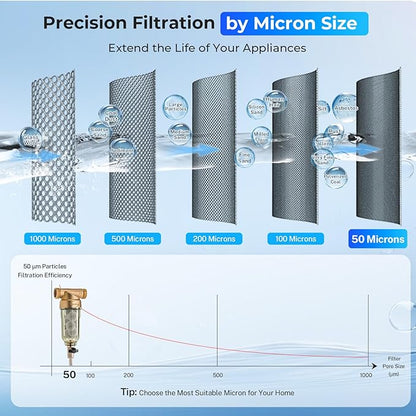 iSpring WSP-100SL Reusable Whole House Spin Down Sediment Water Filter, Siliphos Helps Prevent Scale and Corrosion, 1" MNPT + 3/4" FNPT, 100 Micron