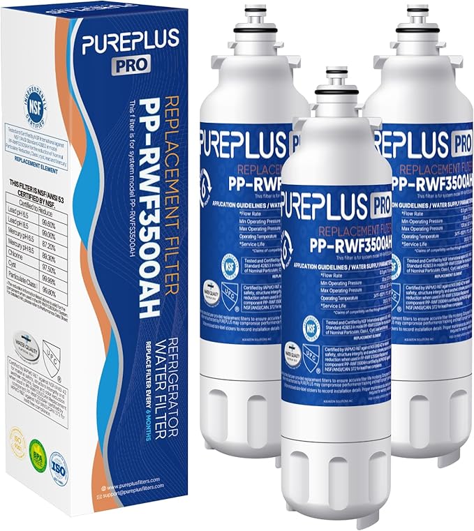 PUREPLUS LT800P NSF/ANSI 53&42 Certified Replacement for LG ADQ73613401, Kenmore 469490, 9490, ADQ73613402, ADQ736134, Refrigerator Water and Air Filter Combo, 3Pack