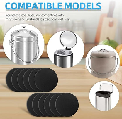 12 Pack Compost Filters for Countertop Bin, 6.7 Inch Charcoal Filters for Compost Bucket, Home Kitchen Compost Bin Pail Filter Relpacement Refill Set