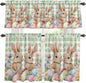 Easter Kitchen Curtains Set 3 Piece for Windows, Rod Pocket Valance and Tier Set 24 Inch Length, Spring Rabbit Eggs Flower Butterfly Green Plaid Light Filtering Cafe Curtains for Living Room Bathroom
