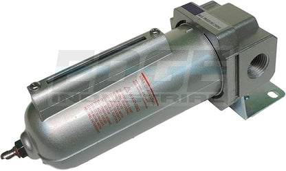 HEAVY DUTY HIGH FLOW COMPRESSED AIR IN-LINE PARTICULATE FILTER WITH METAL BOWL, 1/2" NPT PORTS, 140 CFM, VISIBLE SIGHT GLASS, 5 MICRON ELEMENT