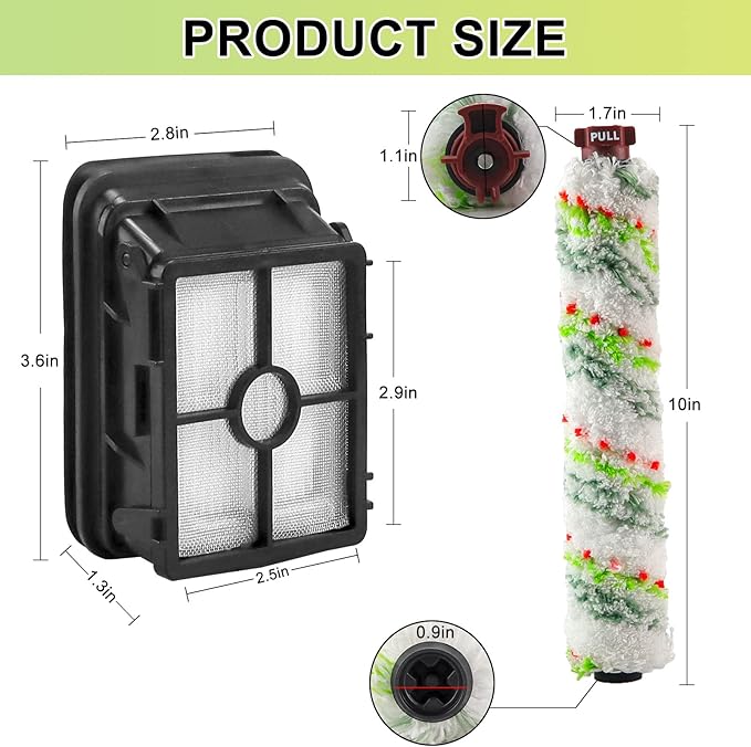 2306A 1785 Pet Pro Replacement Parts 2 Pack 1868 for Bissell Crosswave Roller Brush and 2 Pack 1866 for Crosswave Replacement Filter Compare to Part # 1613568 161-3568 1608684 LUXRILIX