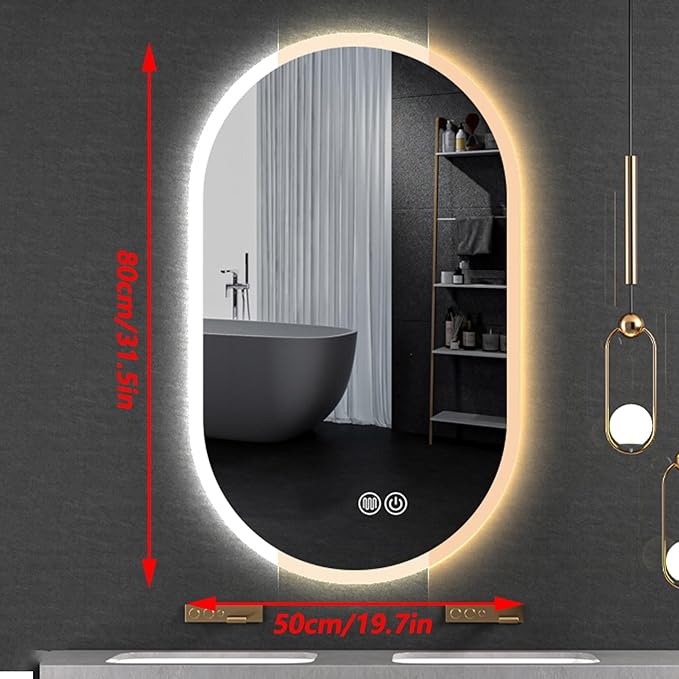 Irregular Bathroom Mirror with 3 Colour LED Light, Wall Mounted Makeup Mirror with Touch Switch and Demister Pad, Energy-Saving LED Smart Mirrors, Dimmable(A,19.7 * 31.5in/50 * 80cm)