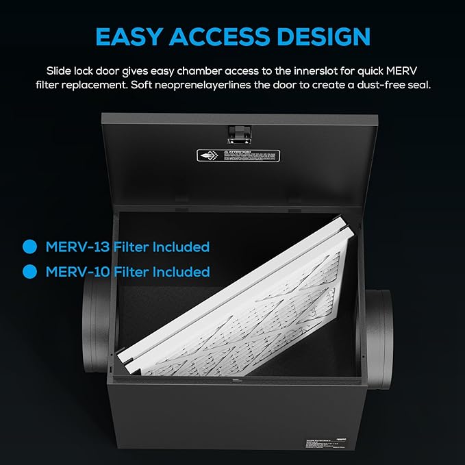 Filter Box 10 inches with Efficient Box Fan Filter, Duct Filters Box for Fresh Air Intake and Improved Airflow, HVAC Filter Box for Family, Factory, Minerals, Planting Tents