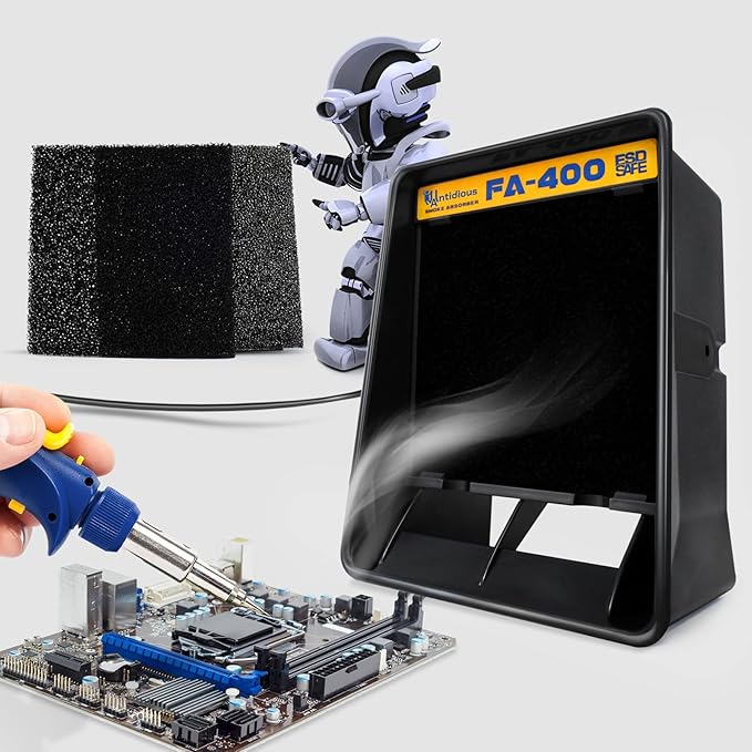 Antidious Fume Extractor Anti-ESD Solder Smoke Absorber Portable Filter for Soldering DIY Fan Extraction Equipment with Spare Activated Carbon for Brazing Welding Soldering, Fume Prevention Remover