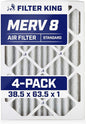 Filter King 38.5x63.5x1 Air Filter | 4-PACK | MERV 8 HVAC Pleated A/C Furnace Filters | MADE IN USA | Actual Size: 38.5 x 63.5 x .75"