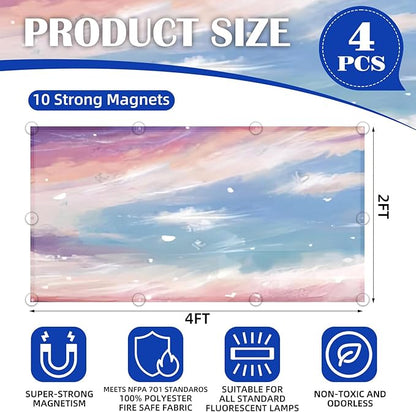 4 Pcs Fluorescent Light Covers - Classroom, Office 4 x 2 Feet Flame Retardant Magnetic Covers for Ceiling Lights Filters (Sunset Glow)
