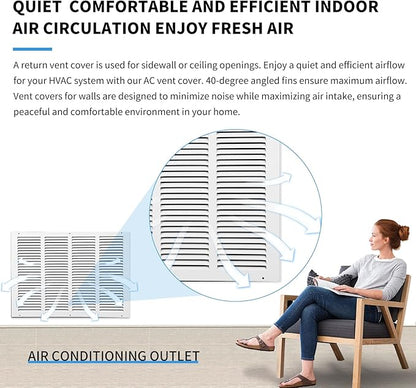 20x16 Air Return Grille(Duct Opening Size),Air Return Vent Cover,Flat Vent Cover,Rejillas De Aire Acondicionado Para Casa,Return Air Grilles,Outer Dimensions:21.75"Wx17.75"H(20"W x 16"H, Duct Opening)