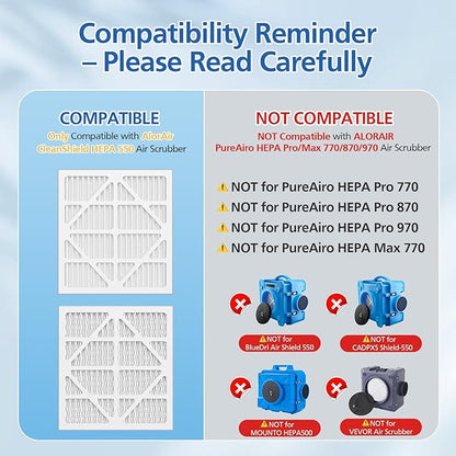 10 Pack MERV-10 Filter Replacement, Compatible with AlorAir CleanShield HEPA 550 and Abestorm HEPA 550 Air Scrubber Only – Not for Other 550 Models, Filter Size 14.8"L x 13.7"W x 0.8"H