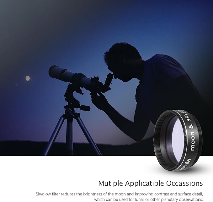 Astromania Telescope Moon Filter 1.25 Inch, Moon Skyglow Filter Reduces Moon Glare & Enhances Lunar Crater Detail, Eyepiece Accessory for Astronomy Beginner, Work with Telescope Accepts 1.25" Eyepiece