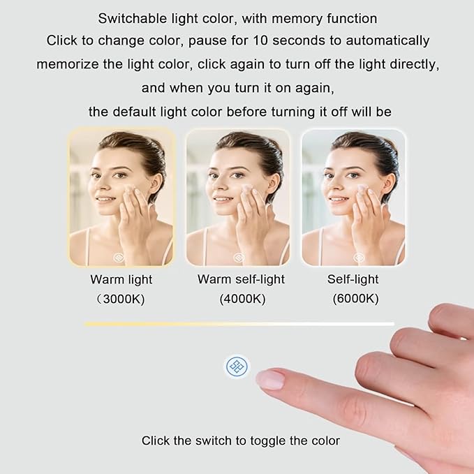 Bathroom Mirror with LED Lights，LED Bathroom Mirror，Smart Lighted Bathroom Mirror for Wall，Energy-Saving LED Smart Mirrors，with Demister Pad，Three-Color Light(H50*W70cm/H19.7*W27.6IN)