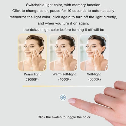 Bathroom Mirror with LED Lights，LED Bathroom Mirror，Smart Lighted Bathroom Mirror for Wall，Energy-Saving LED Smart Mirrors，with Demister Pad，Three-Color Light(H50*W70cm/H19.7*W27.6IN)