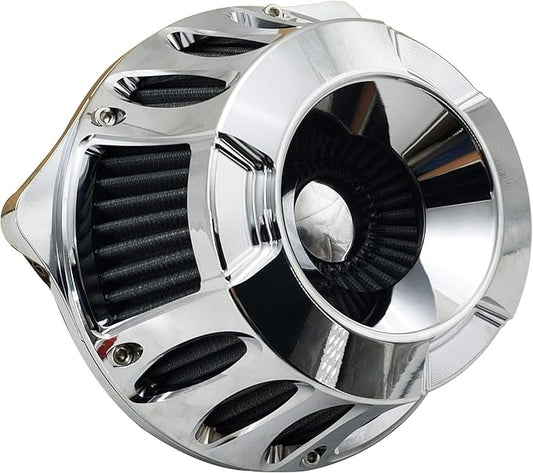 Harley Air Cleaner Motorcycle Filter Intake CNC Cut Kit Chrome for Models Touring Street Glide 2008-2016 Softail 2016-2017 (Chrome, Fitment - C)