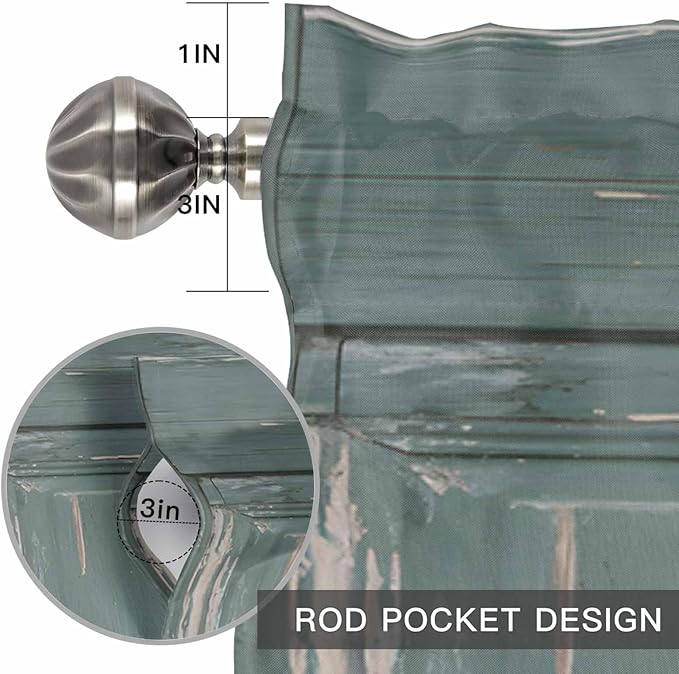 Gone Fishing Valances for Windows, Bronze Wood Grain Kitchen Valance Light Filtering Rod Pocket Short Curtains for Kitchen Bathroom, 1 Panel, 56"x16"