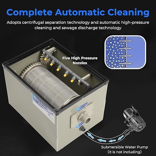 Rotary Drum Filter-3000GPH Canister Filter AC110-240V RDF Fully Automatic Water Self-Cleaning Filtration for Koi Pond,Fish Pond,Aquarium,Fish Farm,Seedling Cultivation Base,Aquaculture,Hydroponics