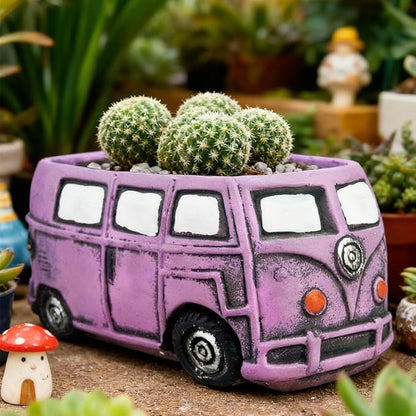 Cute Succulent Plants Pots, Small Planter Pots with Drainage Hole, Flower Pots for Home Indoor Outdoor Garden Decoration (Purple Bus)