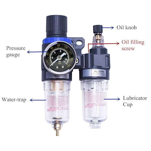1/4" Compressor Air Filter Air Pressure Regulator Water-oil Separator Trap Filter with Lubricator Cup for Air Tools System by ZHONG AN